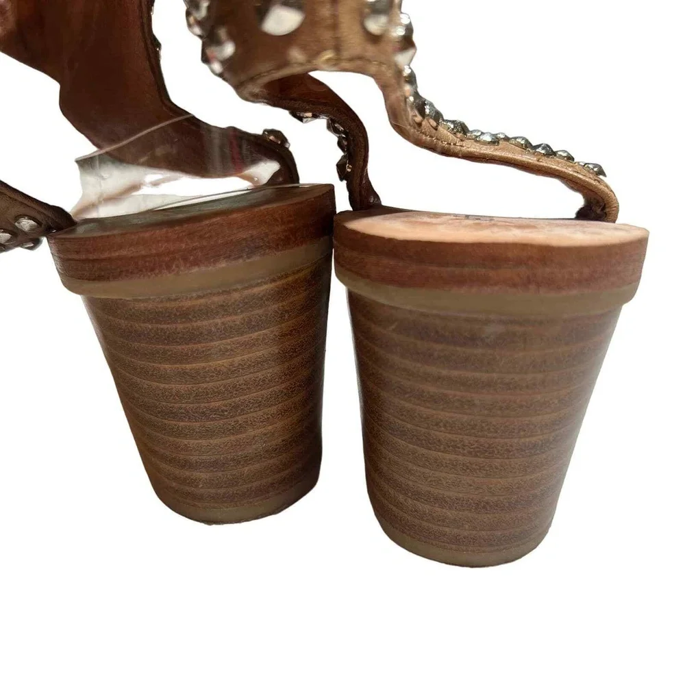 Jeffrey Campbell Sandal Brown Des Moines Studded Boho Festival‎ Block Heel 9.5